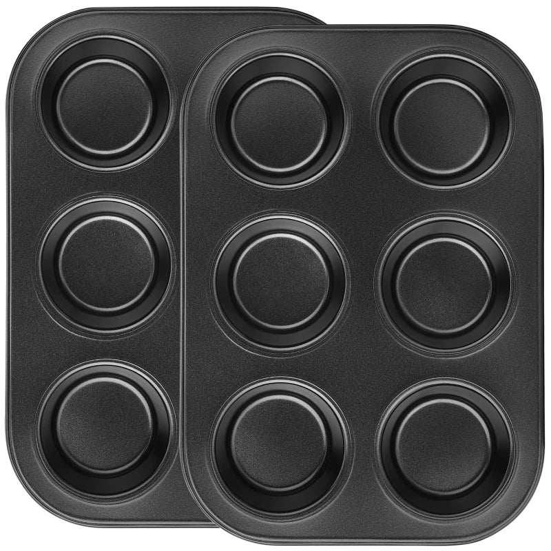 Beasea Muffin Pan 6 Cup, Set of 2 Non Stick Muffin Baking Pan, Carbon Steel Muffin Pan Bakeware Set Cupcake Baking Pan for Oven Baking - Image 1